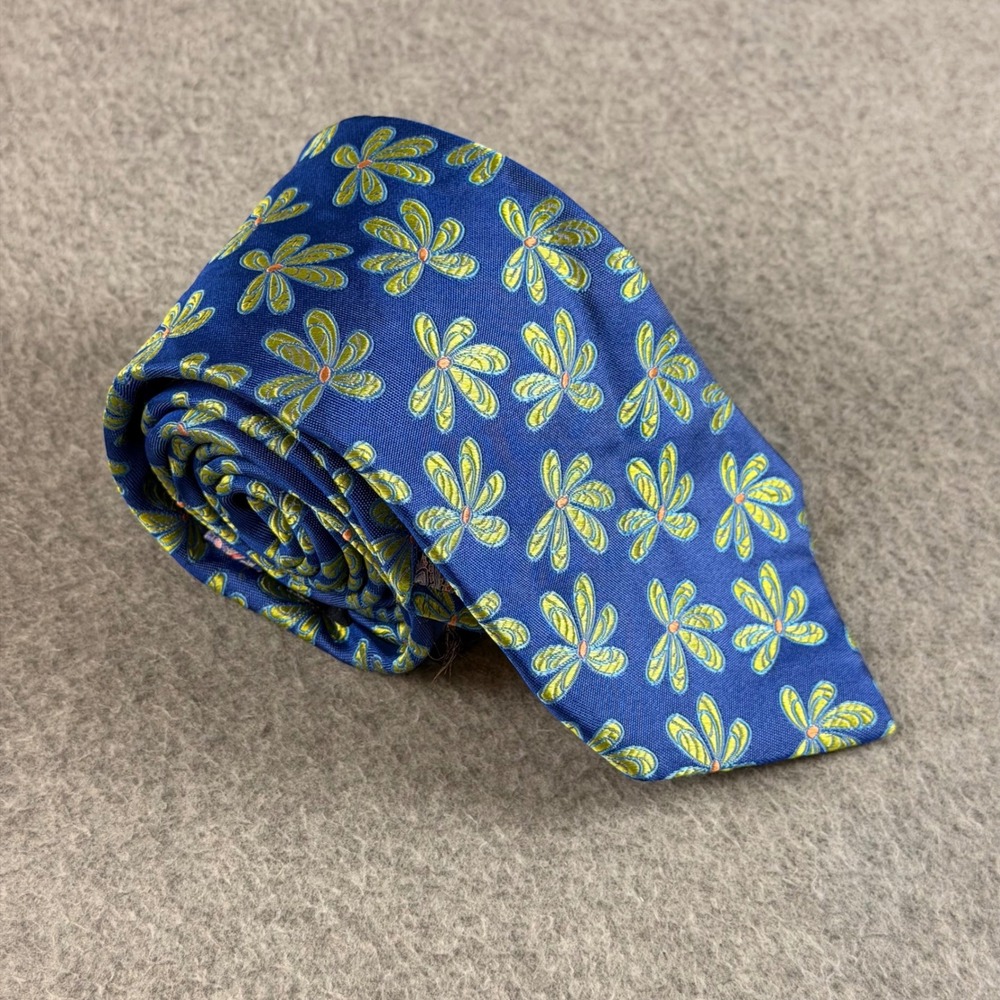 Ted Baker London Mens Silk Tie Blue Green Floral Pattern Paisley Lining 59x3.4"